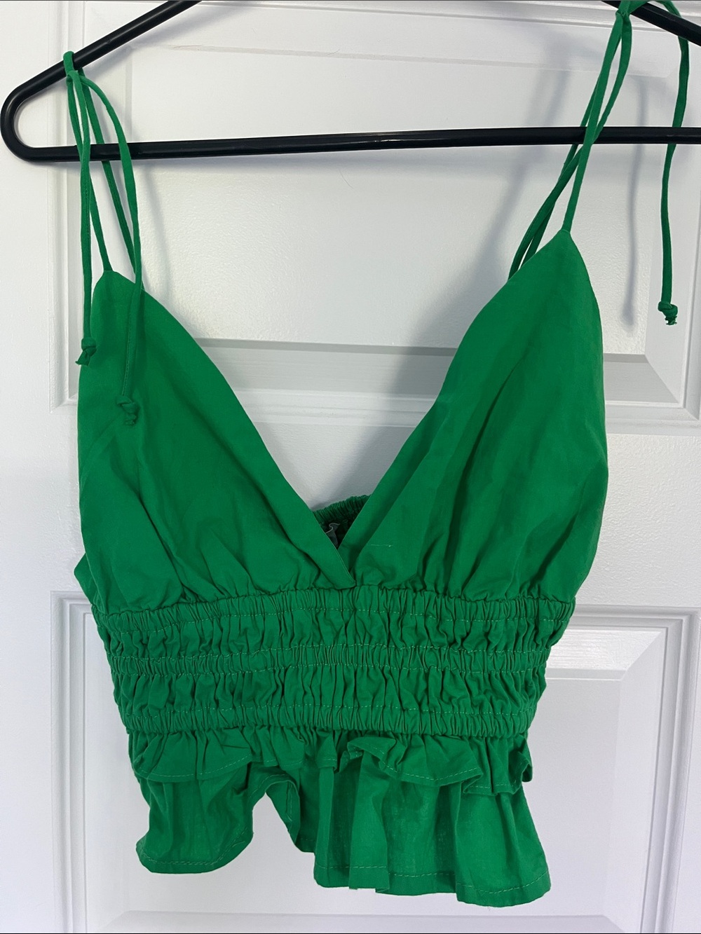 Green Ruffle Hem Smocked Womens One-Piece Top